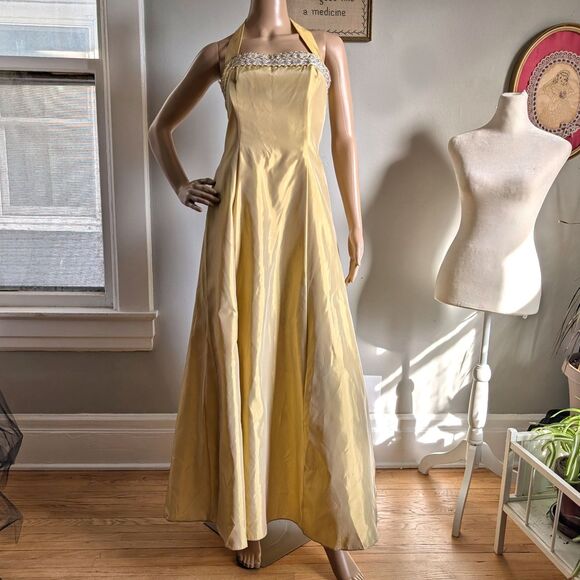 Vintage 90s Zum Zum Prom Dress Gold Brocade Gown Princess Formal Size 3 - Picture 12 of 13